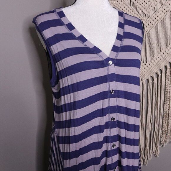 Logo Lori Goldstein | Striped V Neck Sleeveless Tunic Blouse - Picture 4 of 8